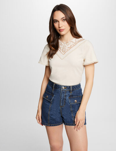 Short-sleeved t-shirt light beige women