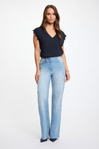 V-neck short-sleeve t-shirt navy blue women
