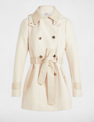 Trenchcoat faux leather detail ivory women