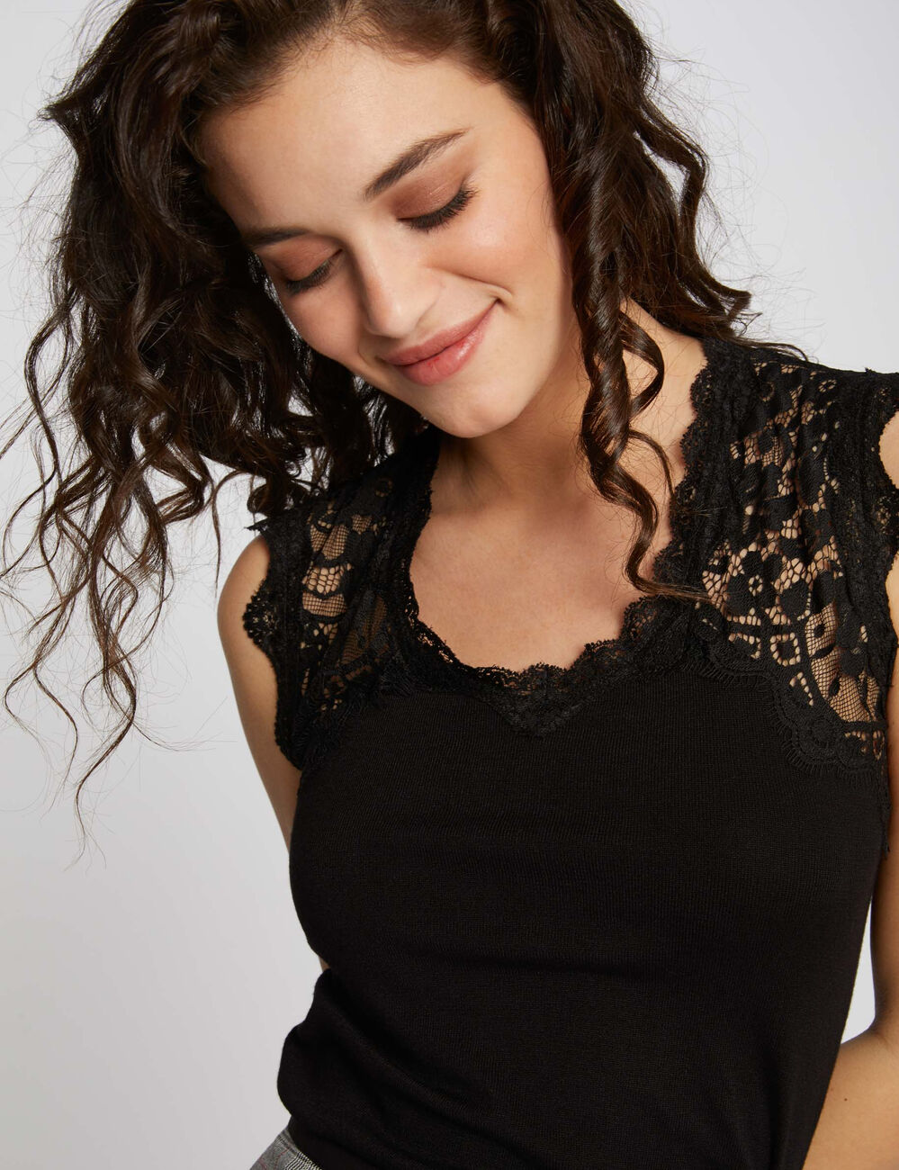 Vest top with wide lace straps black women
