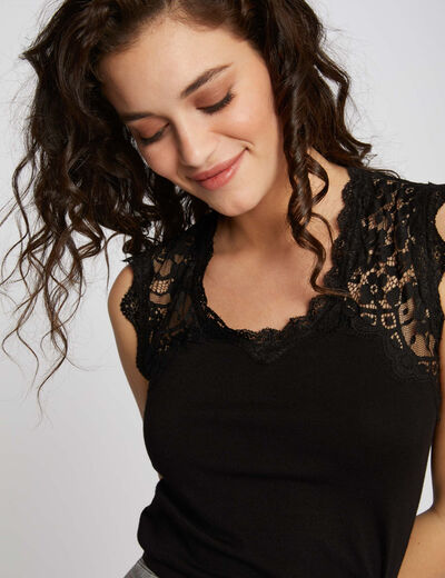 Vest top with wide lace straps black women