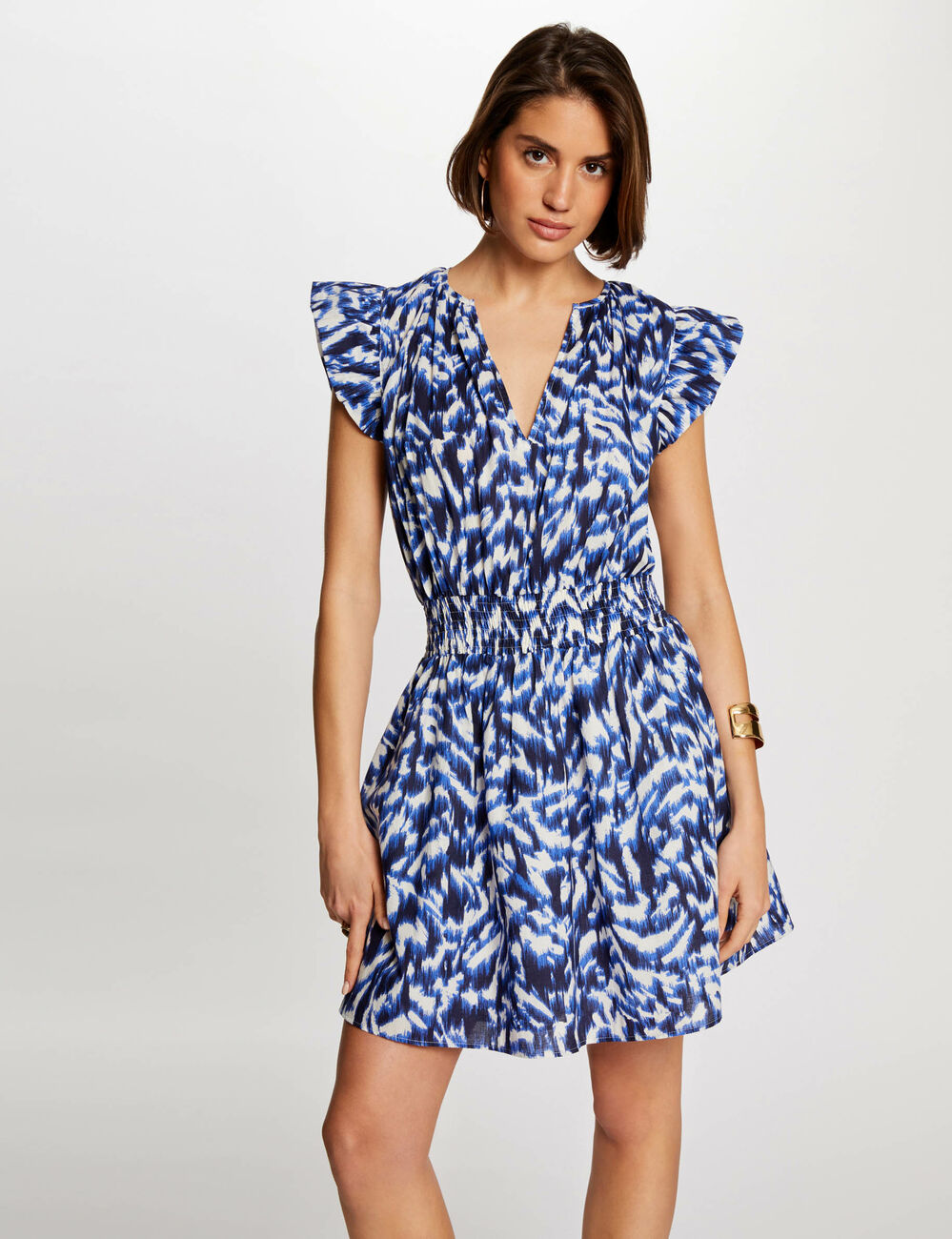 Printed waisted short dress multicolored women