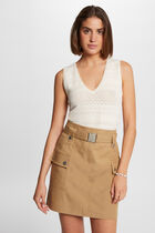 Jupe courte poches à rabat beige femme