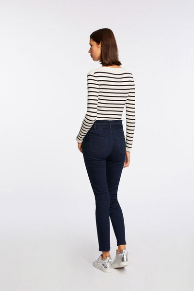 High-waisted belted slim jeans stone denim ladies'
