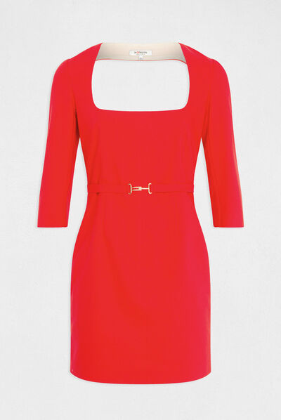Fitted dress square neck and open back red ladies'