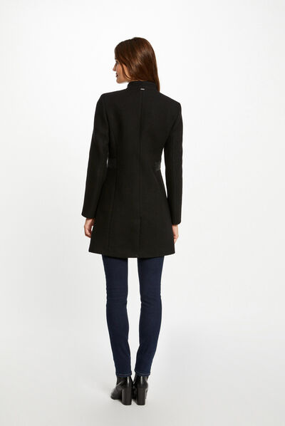 Zipped waisted coat with studs black ladies'