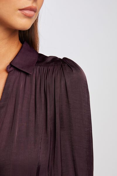 Long-sleeved satin shirt plum ladies'