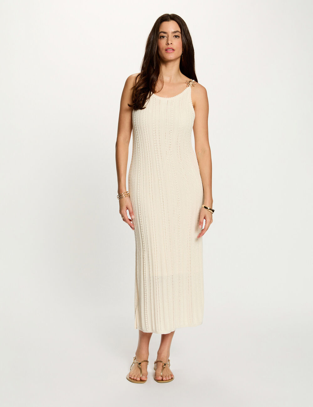 Embroidered knit dress ivory women