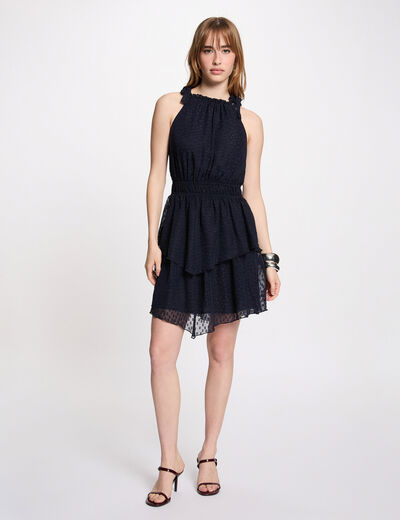 Sheer dress with thin straps navy blue women