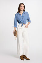 Jeans jambe large taille haute blanc femme