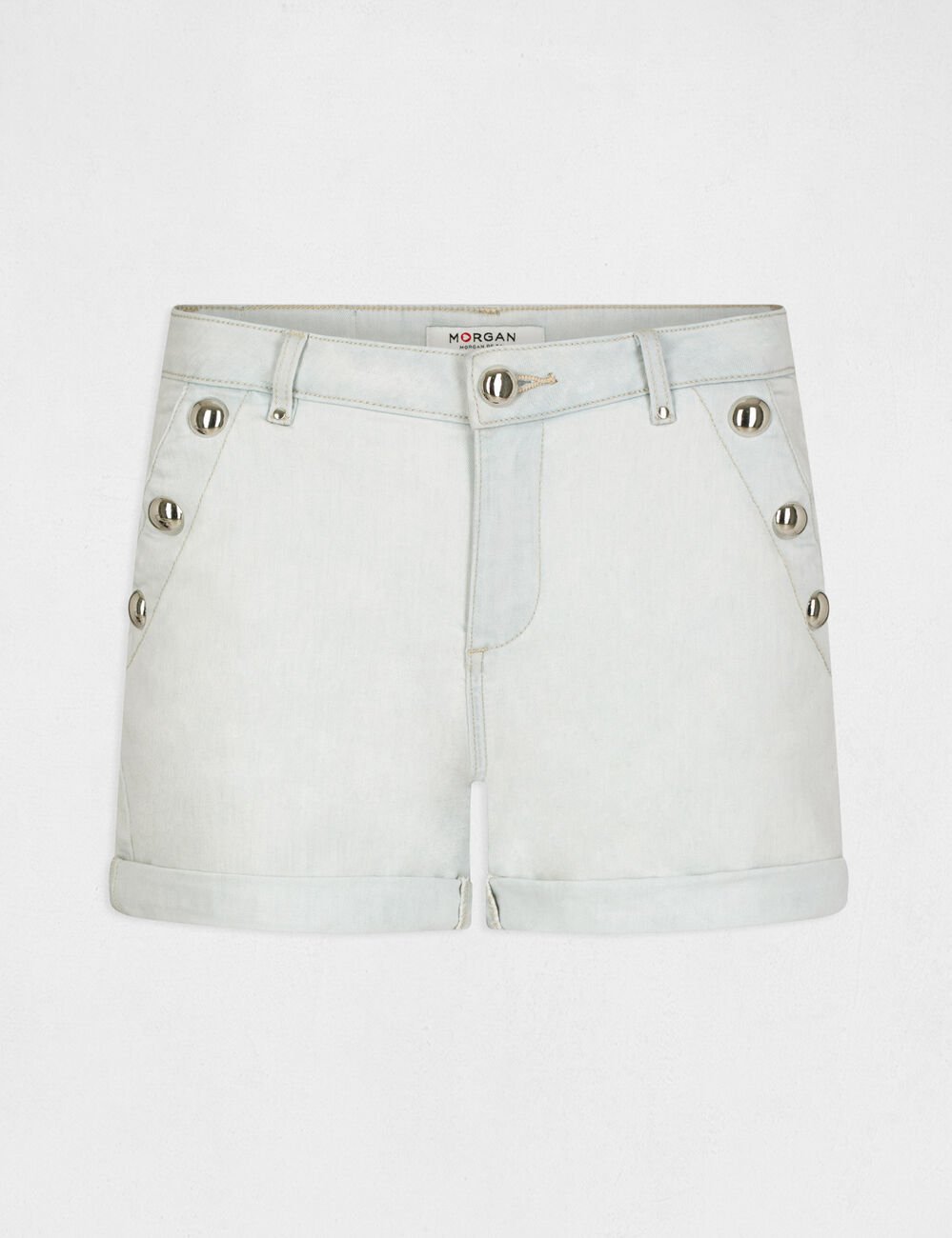 Slim denim shorts with sailor¿s effect jean bleached women