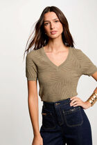 Short-sleeved openwork jumper khaki green women