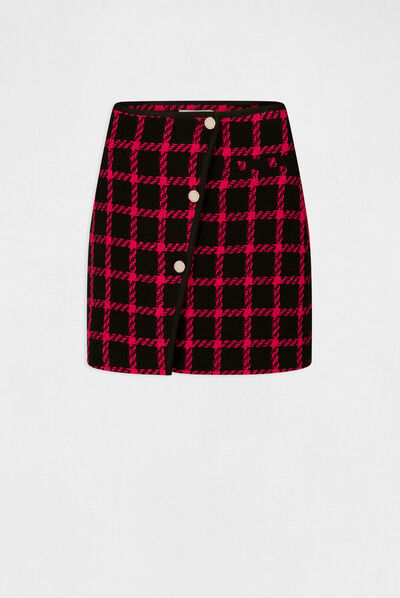 Checked wrap skirt black ladies'