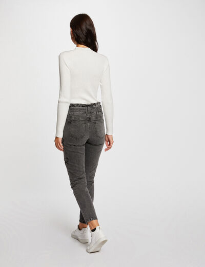 Long-sleeved jumper with openings ecru women