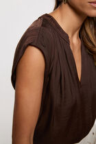 Satin short-sleeved blouse dark brown women