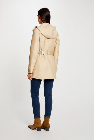 Straight belted trenchcoat with hood beige ladies'