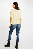 Short-sleeved jumper with buttons straw yellow women