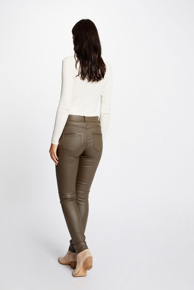 Skinny trousers with wet effect khaki green ladies'