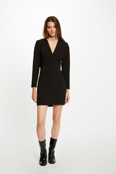 Fitted dress semi-transparent details black ladies'