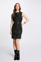 Robe courte ajustée clous noir femme