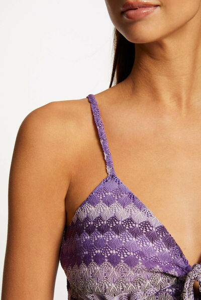 Vest top with V-neck and crochet effect purple ladies'