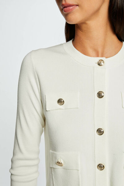 Long-sleeved cardigan with round neck ivory ladies'