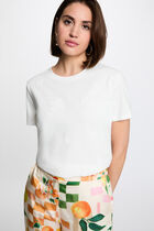 Embroidered round neck t-shirt white women