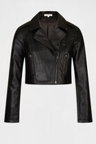 Faux leather straight zipped jacket black women