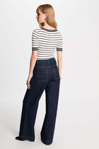 Pull manches courtes rayé blanc femme