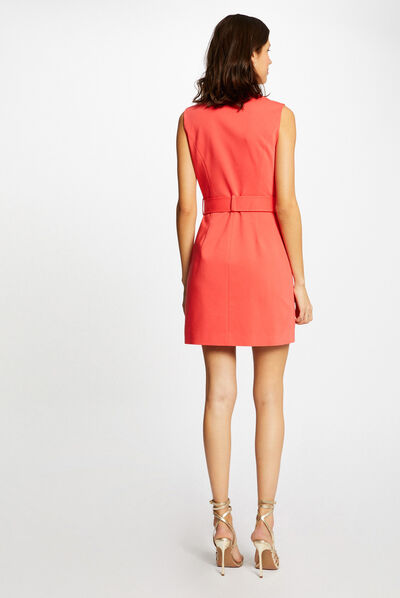 Belted sleeveless straight dress red ladies'