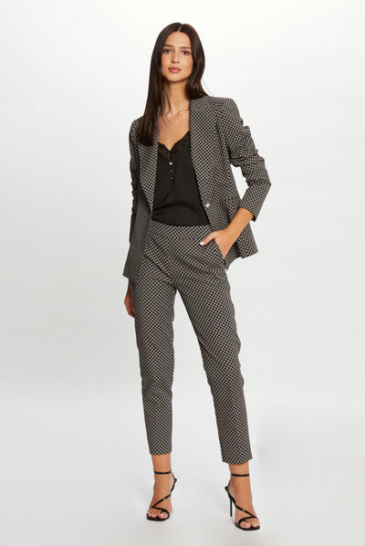 Printed cropped cigarette trousers black ladies'