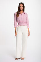Striped shirt with a notched collar pink women