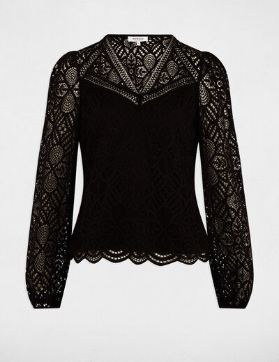 Lace t-shirt V-neck black women