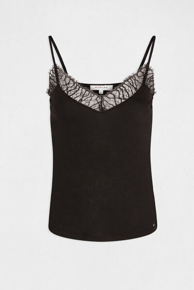 Vest top with thin straps and lace black ladies'