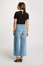 Jeans large 7/8ème ceinturé denim bleach femme