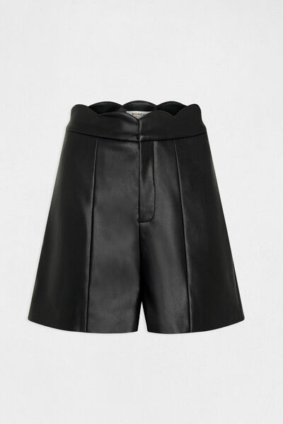 Faux leather straight short black ladies'