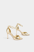 Faux leather heeled sandals gold yellow women