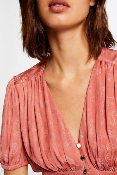 Short-sleeved blouse paisley print rust ladies'