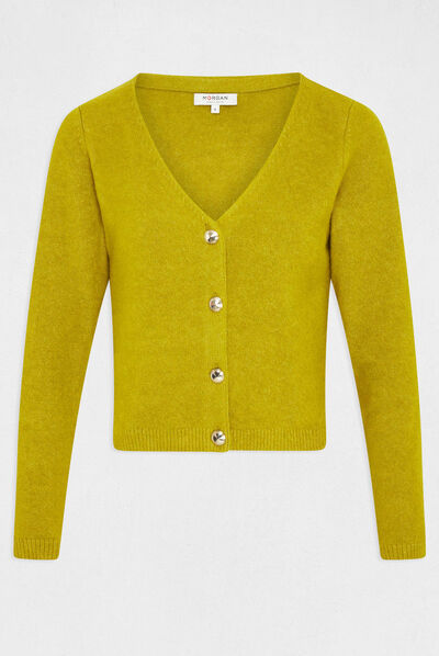 Straight buttoned cardigan with V-neck aniseed ladies'