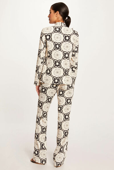 Printed straight blazer ecru ladies'