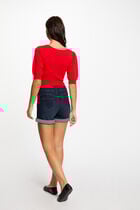 Straight denim shorts raw denim women