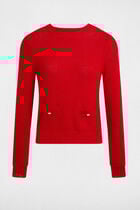 Jumper openwork and round neck red women