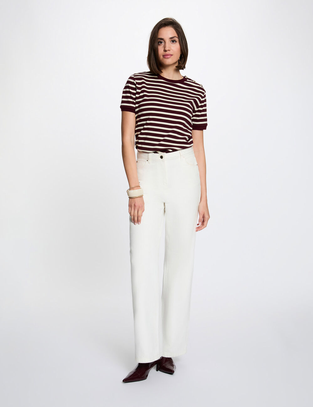 Striped t-shirt with round neck plum women