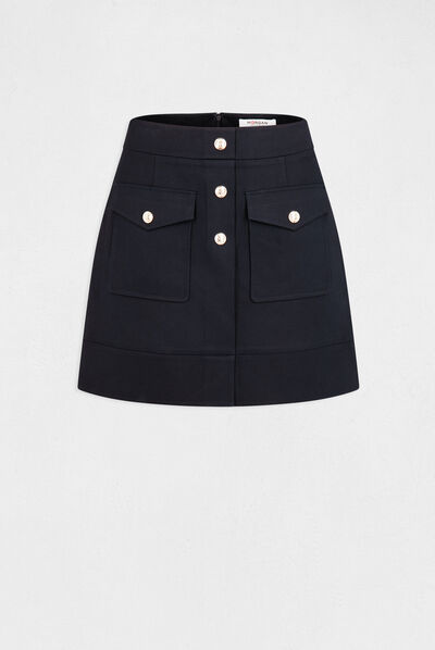 High-waisted straight skirt with buttons navy ladies'