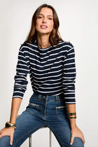 Striped long-sleeved t-shirt white women