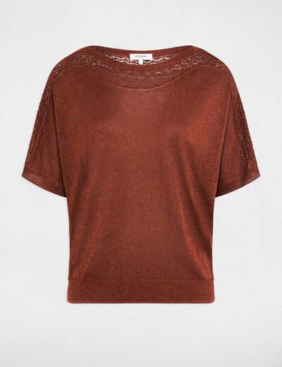 Oversized V-neck sweater cognac brown women