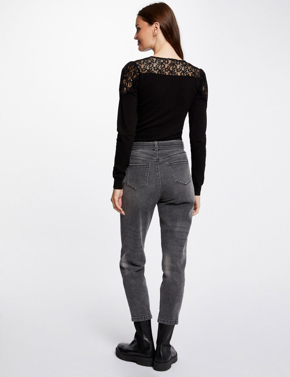 Long-sleeved jumper with lace black women