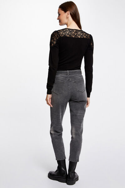 Long-sleeved jumper with lace black ladies'