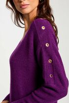 Straight knitted dress eyelets purple women