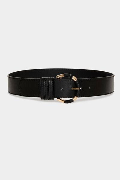 Belt with wrapped buckle black ladies'